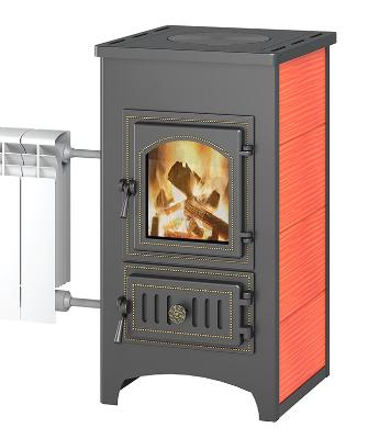 Печь-камин Везувий ПК-01 (270) с плитой и теплообменником, красный купить за 49 200 руб.