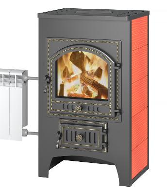 Печь-камин Везувий ПК-01 (205) с плитой и теплообменником, красный купить за 54 500 руб.