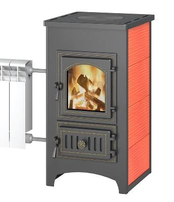 Печь-камин Везувий ПК-01 (270) с плитой и теплообменником, красный купить за 54 700 руб.